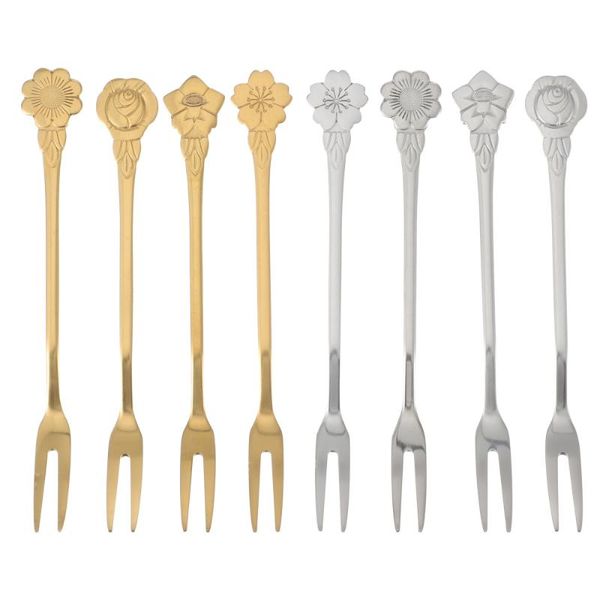 

forks 8pcs party flower design cake stainless steel dessert fruits