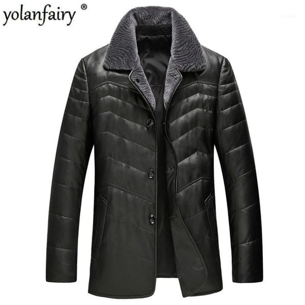 

men's leather & faux yolanfairy genuine jacket men sheepskin wool fur collar coat winter plus size outwear gsj8328b mf051, Black