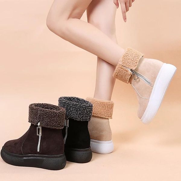 

boots thick soled snow female 2022 winter korean plush warm students two wear cotton shoes medium tube comfortable booties, Black