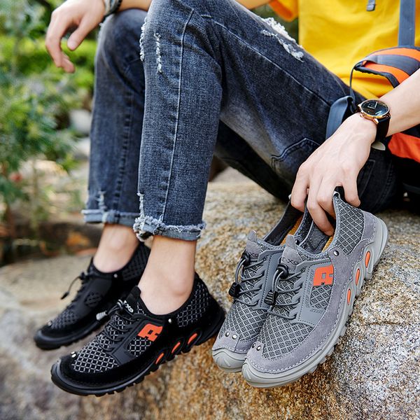 

Summer Mesh Men Casual Shoes Non-Slip Men Sneakers Soft Breathable Mens High Quality Outdoor Hiking Wading Shoes Chaussure Homme, Black