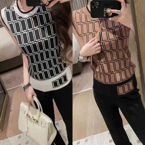 

2021ss fen and di womens vest brand letter knitted sweater summer casual women designers clothes wool knitted vest sweat absorbing elastic, White