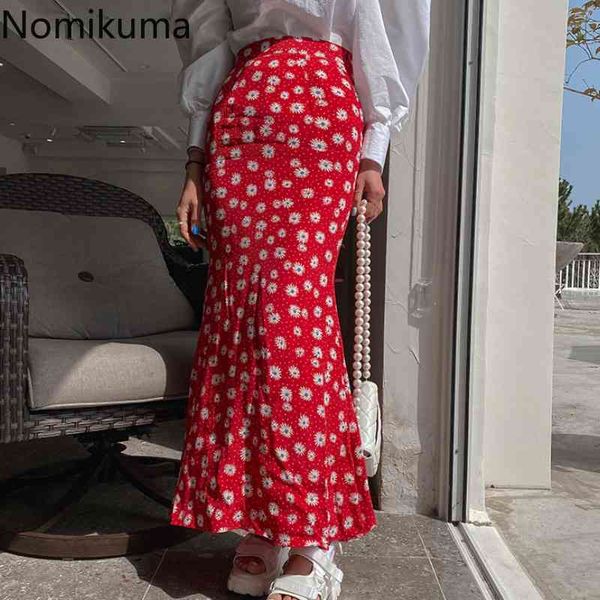 

nomikuma floral elegant high waisted women skirts fashion korean slim mermaid skirt summer new faldas mujer moda 6h262 210427, Black
