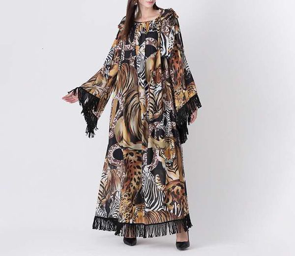 

casual dresses european and american high-quality mixed silk loose printed long dress(customizable) 6es7, Black;gray