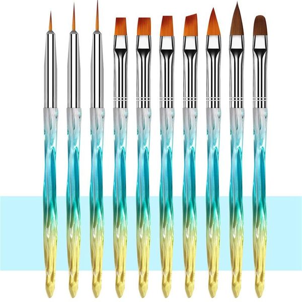 

nail art kits 10pcs gradient blue painted pen tool set crystal potherapy pull line carved drawing manicure brushes