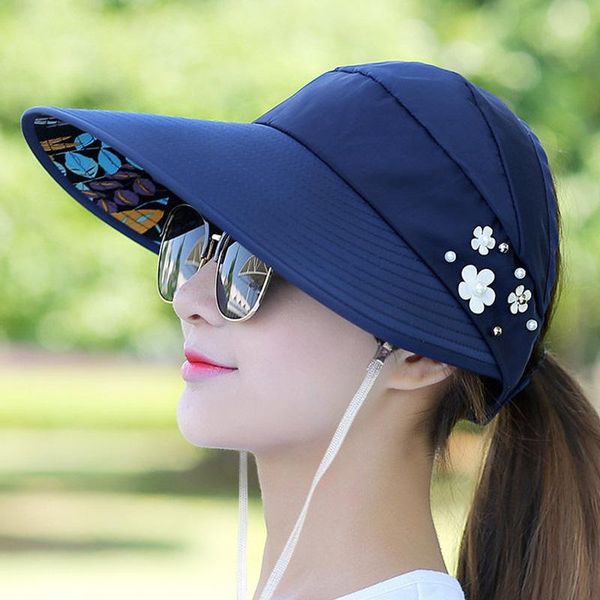 

wide brim hats uv protect sun hat foldable large visor cap beach outdoor fashion for woman, Blue;gray