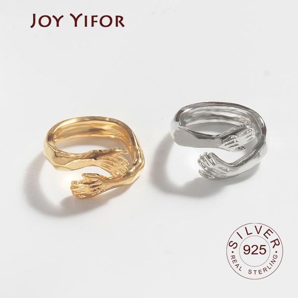 

sterling silver european and american jewelry love hug ring gold color retro fashion tide flow open cluster rings, Golden;silver