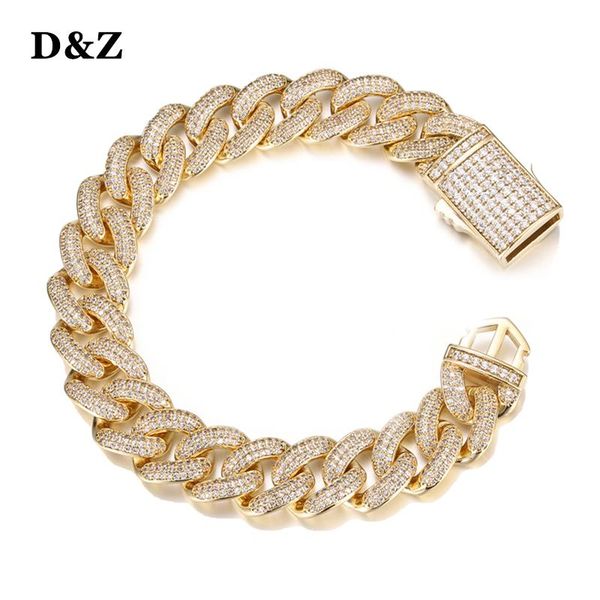 

link, chain Â d&z 14mm heavy cuban link bracelet spring buckle iced out cubic zircon stones for men hip hop jewelry, Black