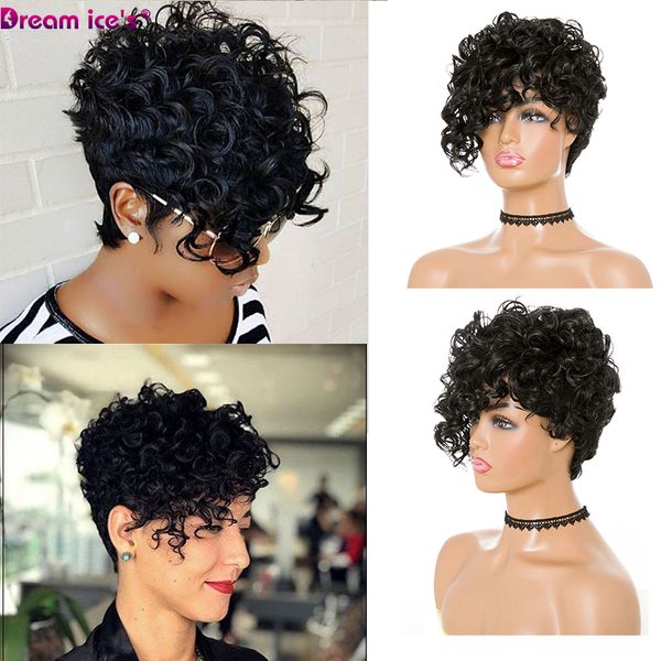 

8" short kinky curly afro american hair wigs for black women synthetic heat resistant wig with bangs