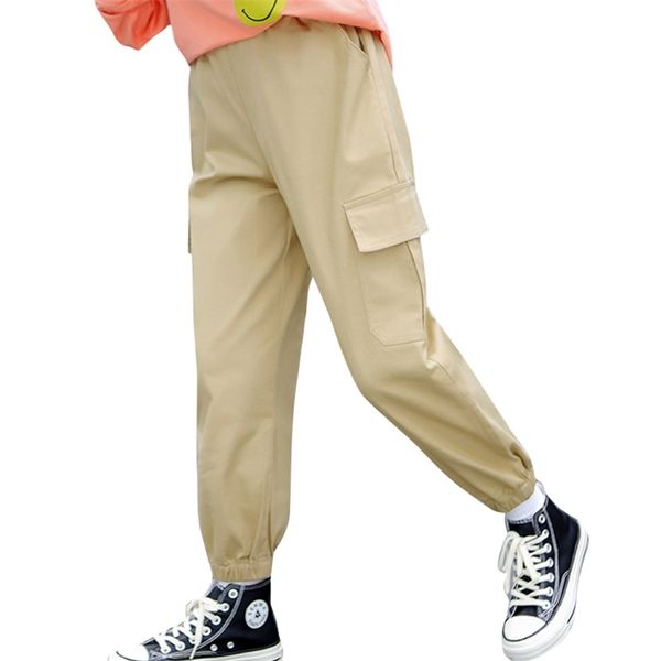

girls cargo pants solid color for girl pockets children teenage kids clothes 6 8 10 12 14 210527, Blue