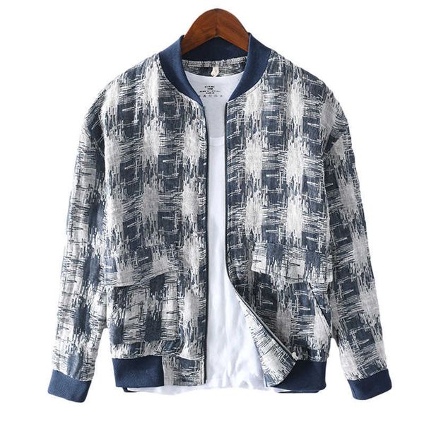 

winter jacket men 100%linen fashion long sleeve stand collar retro clothes male print zipper outerwear & coats bomber clothes 210601, Black;brown