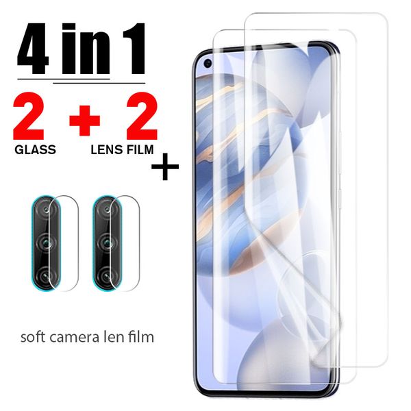Protetores de tela de telefone celular 4in1 Filme de hidrogel de cobertura completa para Xiaomi Mi 11 10 Lite Pro Camera Lens Front Back Film para Xiaomi