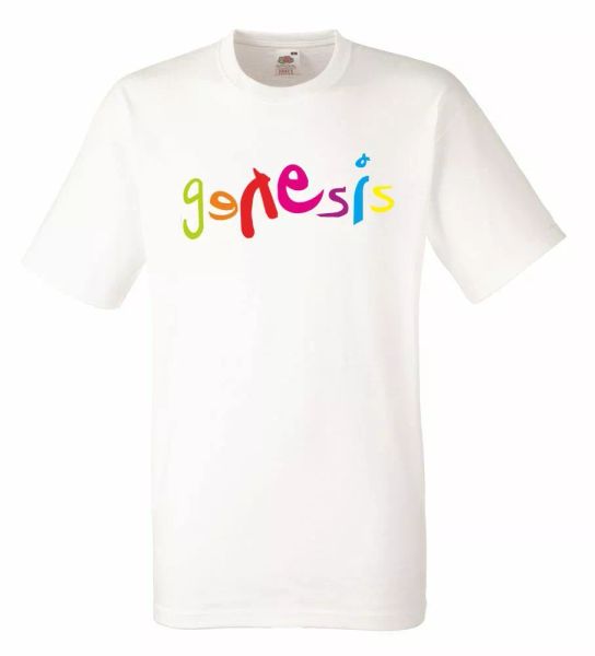 

genesis logo white mens t-shirt men rock band tee shirt, White;black