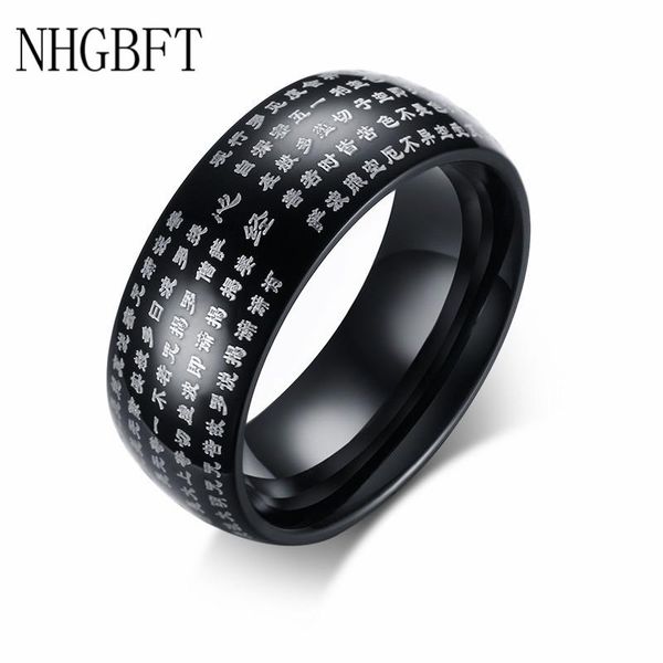 

cluster rings nhgbft 8mm wide black color buddhist religious ring for mens stainless steel party jewelry drop, Golden;silver