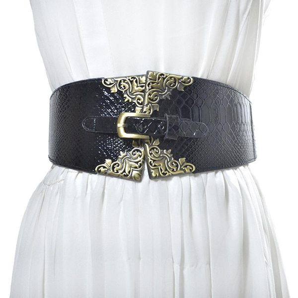 

belts 2021 women's fashion retro double buckle super wide waistband trendy personality wild decoration belt, Black;brown