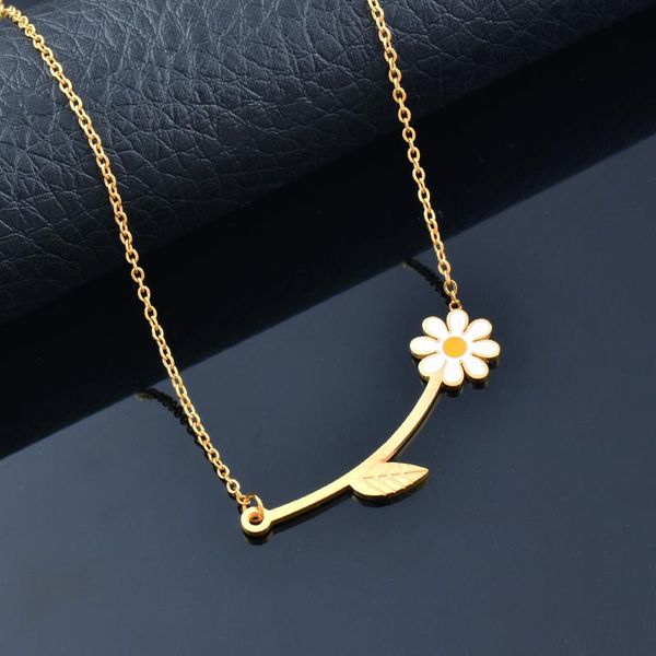 

chokers sinleery romantic small daisy stainless steel necklace for women birthday gift gold color jewelry on the neck xl396 ssk, Golden;silver