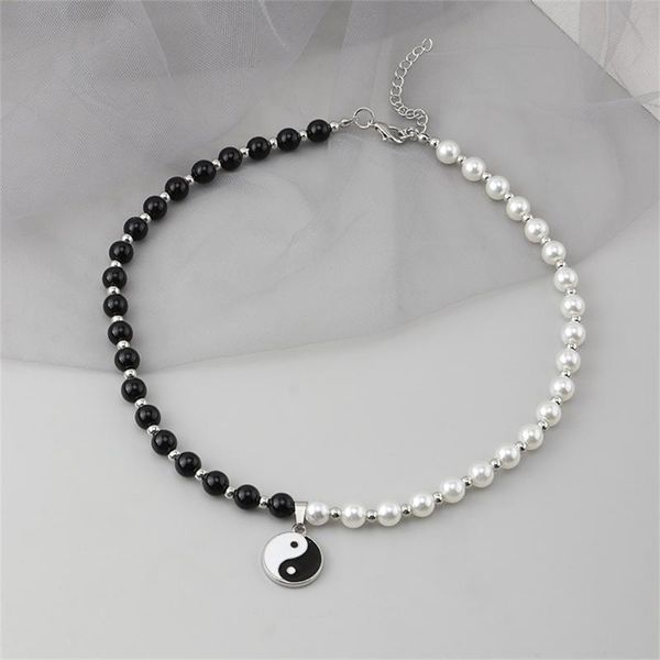 

pendant necklaces for women black and white pearl ethnic yin yang necklace jewelry arrival hip hop wholesale, Silver