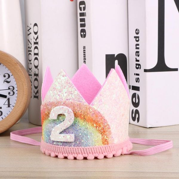 

party hats adorable baby birthday rainbow crown hairband supplies po prop (white and rainbow, lace, 3 style)