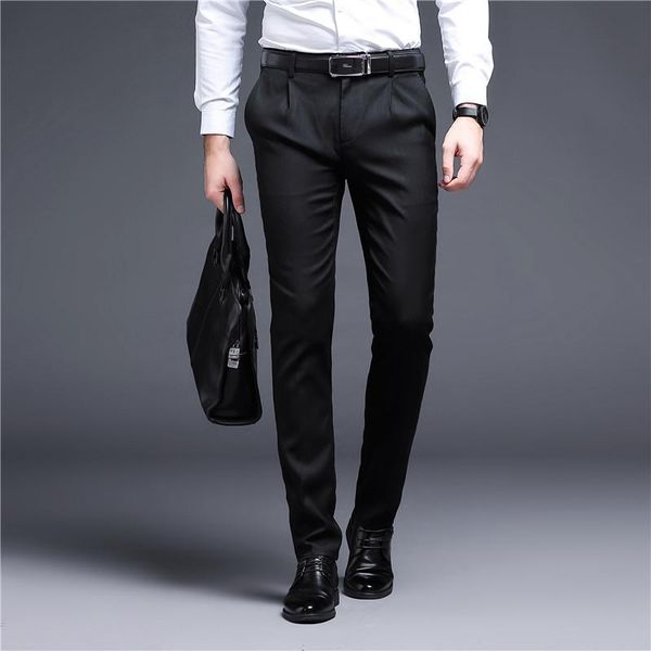 

spring and summer men's trousers single fold casual pants elastic non iron thin business formal, Black