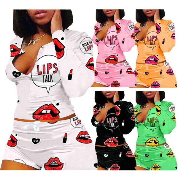 

women's tracksuits zaggin 2021 autumn women printed 5-color skinny sets casual lady v-neck full sleeve short pants 2-pieces, Gray