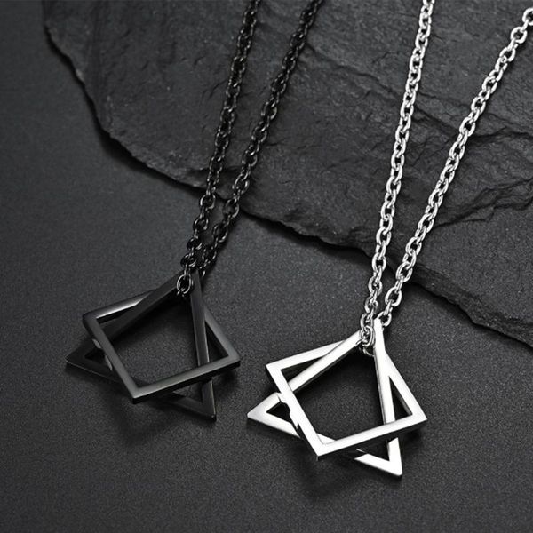 

pendant necklaces 2021 personality creative geometry triangle square combination necklace hip hop men and women couple, Silver