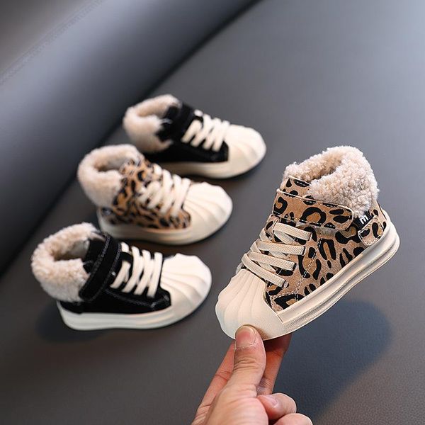 Primeiros caminhantes inverno meninas leopard imprimir sapatos casuais bebê macio develudor sapatilhas infantis