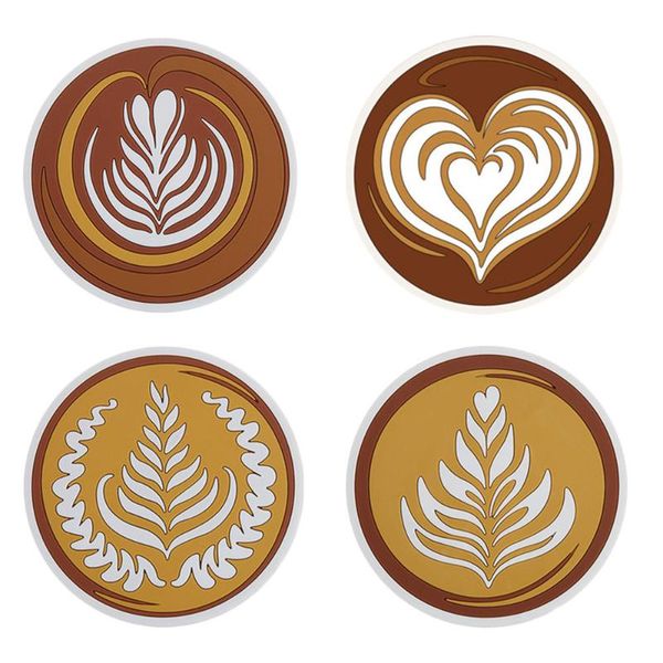 

mats & pads 1 set 4pcs thick cup latte art pattern coasters (assorted color)