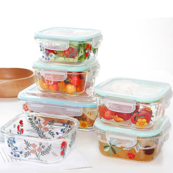 

dinnerware sets high borosilicate glass sealed crisper lunch box heat-resistant microwave oven available thermal bento floral