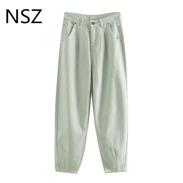 

women's jeans nsz women denim harem pants boyfriends loose pleated trousers slouchy baggy mom streetwear 2021, Blue