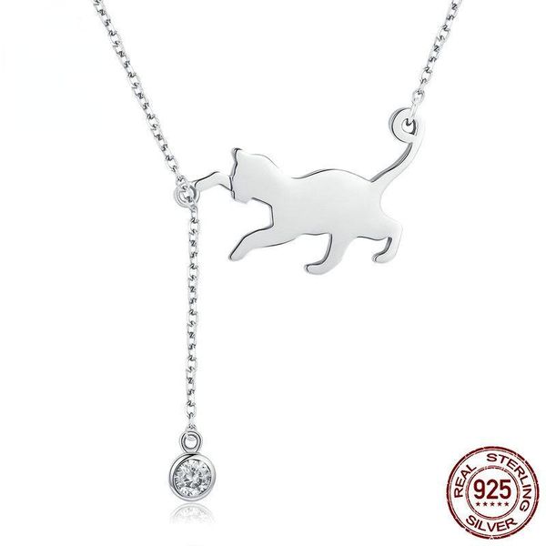 

chains fashionable and playful cat necklace personalized diamond, Silver