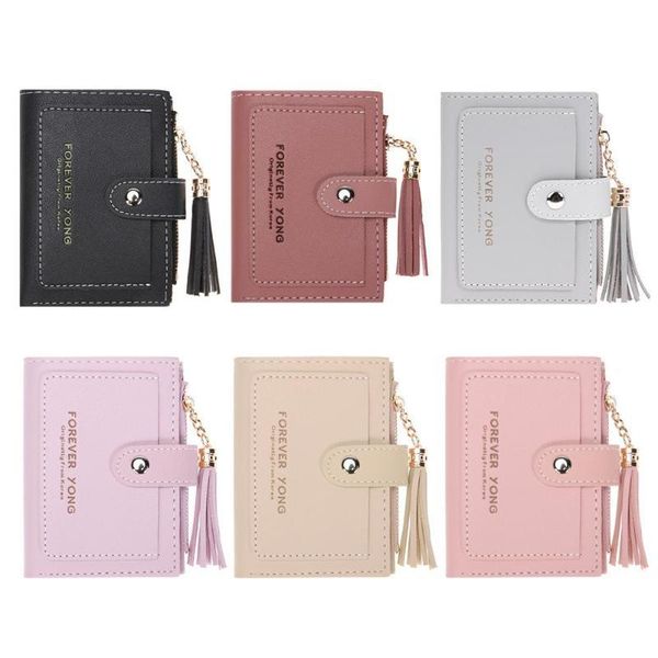 

wallets fashion women folded short zipper wallet tassels hasp small for girl female mini handbag coin purse card holder, Red;black