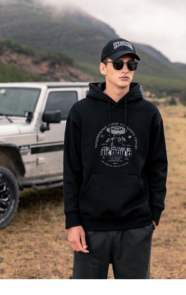 

men's hoodies & sweatshirts 4325 2021 autumn trendy brand printing american boys plus velvet thick hooded men, Black