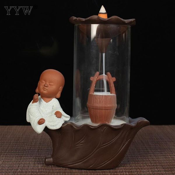

fragrance lamps incense burner holder backflow cones aroma smoke waterfall censer cute monk creative home decor
