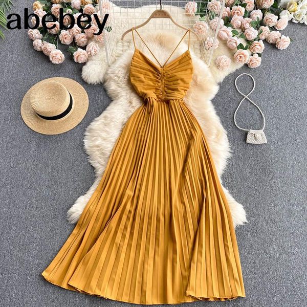 

casual dresses sinreiny-women backless straps pleated long dress sleeveless korean beach, Black;gray