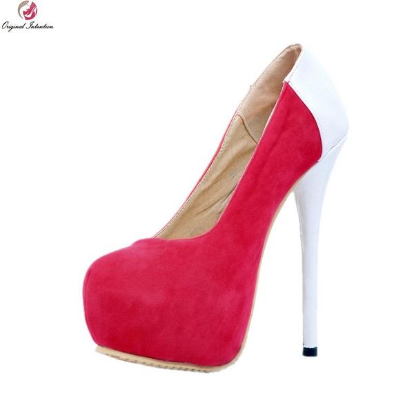 

original intention women pumps mixed-color platform round toe thin high heels pink shoes woman plus us size 4-15 dress, Black