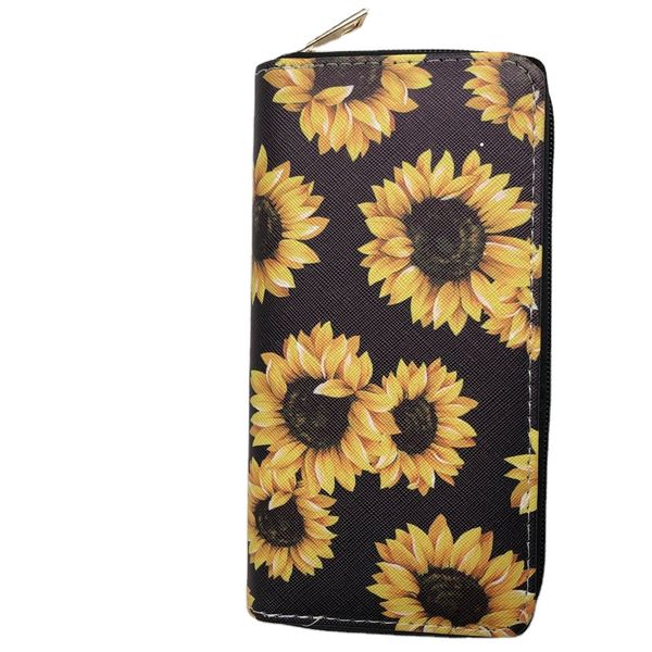 Mode PU-Geldbörse Sonnenblume Chrysantheme Leopardenmuster Luxus Damen Reißverschluss Lange Clutch-Geldbörse