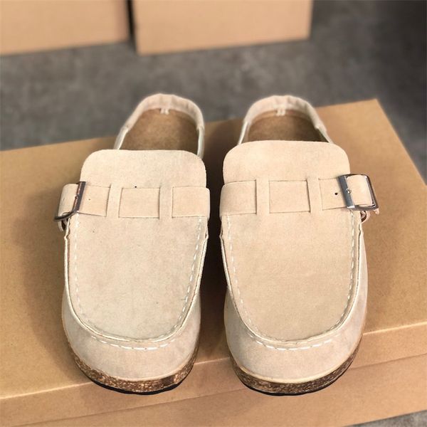 2021 sommer Frauen Schrammen Booties Runde Kappe Mode Flache Leder Sandale 5 Farben Strand Slipper Frauen Casual Schuhe große größe 35-43 W1