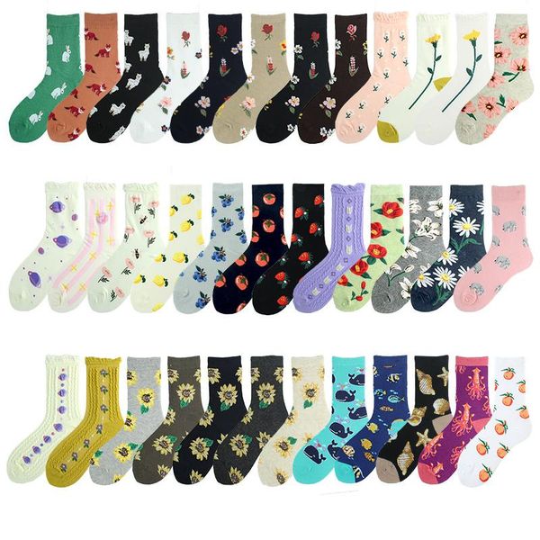

socks & hosiery harajuku personality creative women funny breathable casual fruit cartoon flowers happy korea style calcetines mujer, Black;white