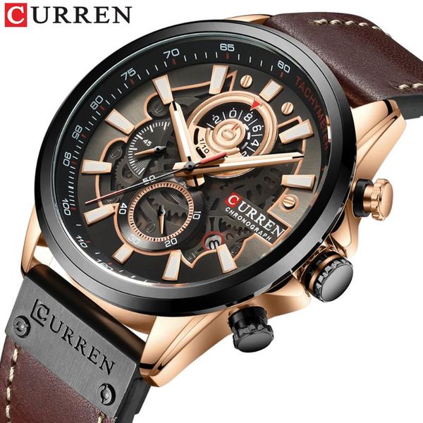 

wristwatches curren fashion chronograph clock men leather watch casual sport watches for quartz wristwatch relogio masculino, Slivery;brown