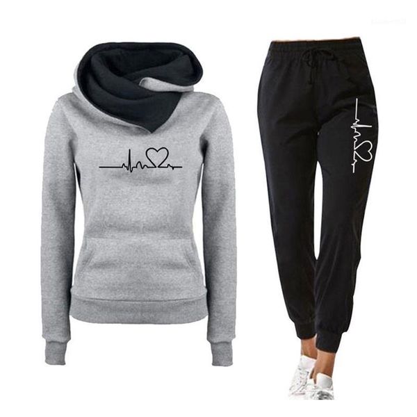 

women's tracksuits women spring autumn casual two piece outfits pullovers hoodies and elastic waist jogger pants tracksuit suit female, Gray