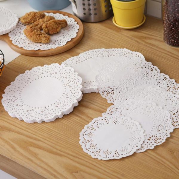 

mats & pads 4.5/5.5/6.5/7.5/8.5inch assorted sizes round paper lace table doilies white decorative tableware placemats 100pcs