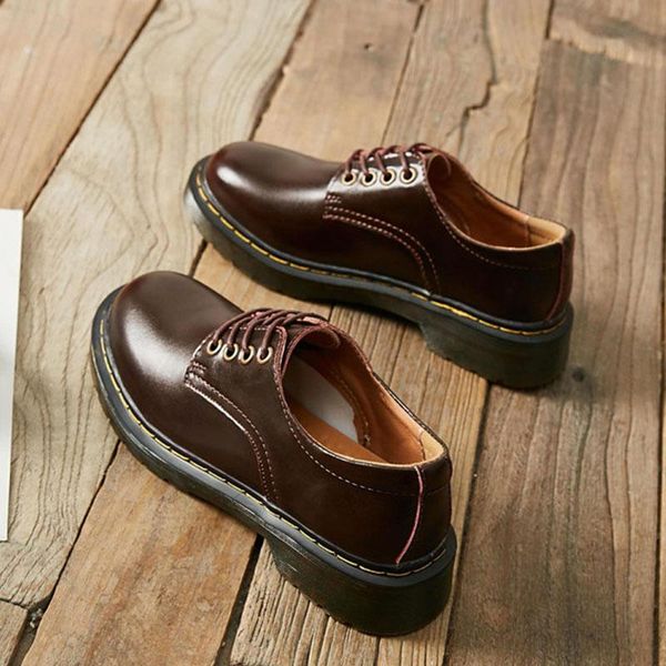 

boots women shoes leather british student platform mid heels lace-up pumps retro beef tendon comfort womens designer, Black