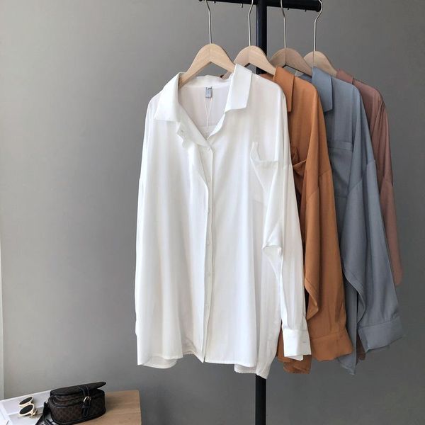 

women's blouses & shirts obrix fashion streetwear loose female shirt v-neck full sleeve casual style pocket light office blouse for wom, White