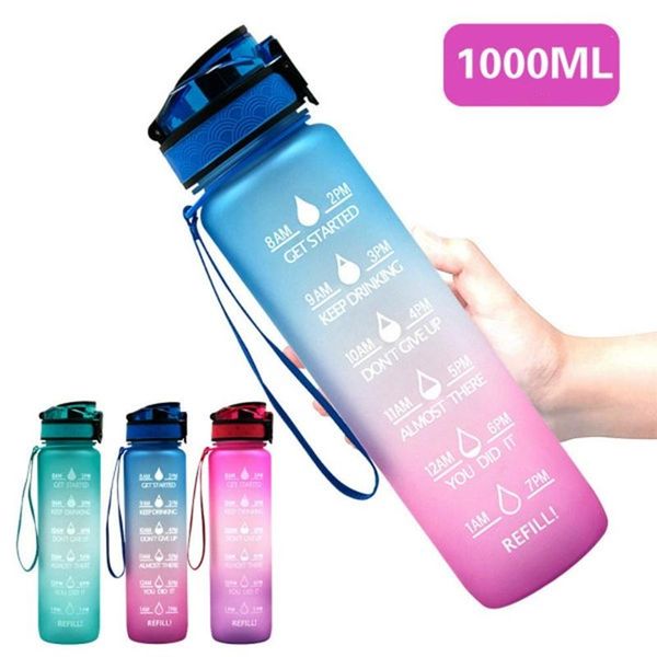 

sports water bottle with bounce cover time scale reminder frosted leakproof cup for outdoor fitness