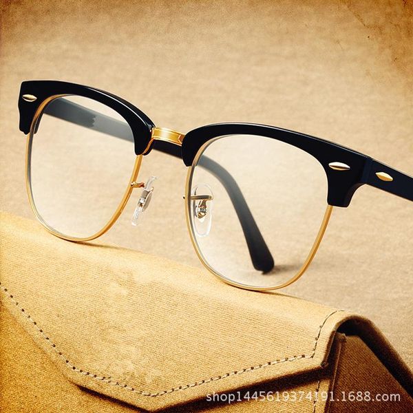 

fashion sunglasses frames classic acetate men glasses frame brand designer female vintage eyeglasses half rim myopia optical lens eye, Black