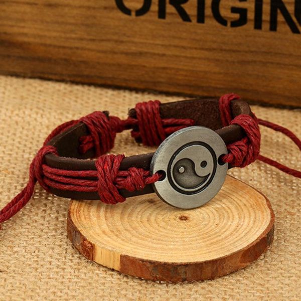 

yin yang taiji bagua leather bracelets charm, Golden;silver