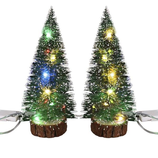 

christmas decorations led lights artificial mini xmas tree log base small pine ornaments kids gift 11.8in/30cm sell