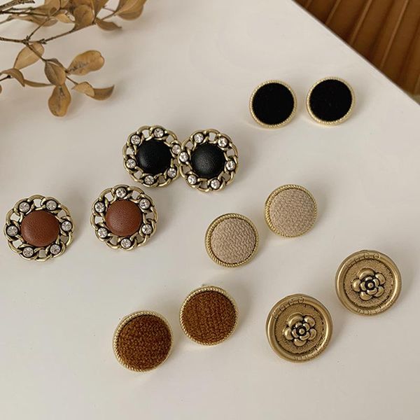 

french style temperament female vintage simple velvet button round stud earrings fashion women's accessories jewelry, Golden;silver