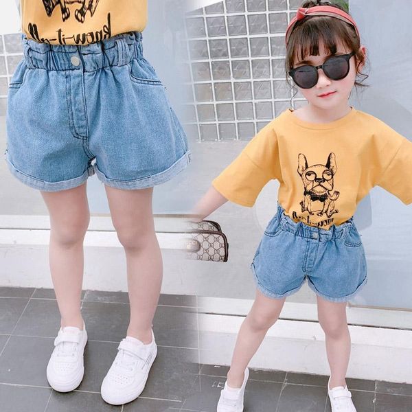 

shorts 2021 girls summer children's fashion ripped jeans wear wild pants, Black