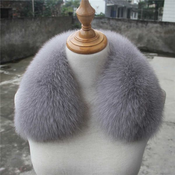 

winter real fox fur scarf collar women neck warmer fox fur scarves warp fashion coat decoration natural fox shawl muffler h0923, Silver