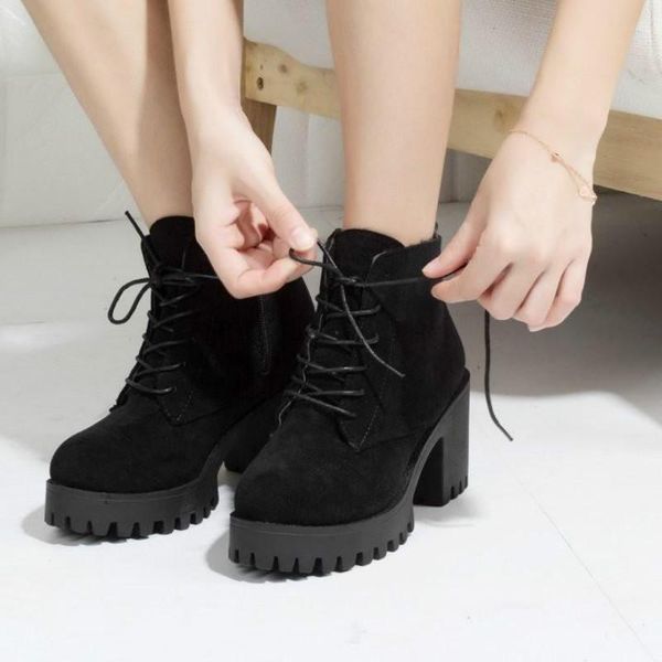 

boots high heels lace up ankle for women shoes black platform boot 2021 winter size 35-40